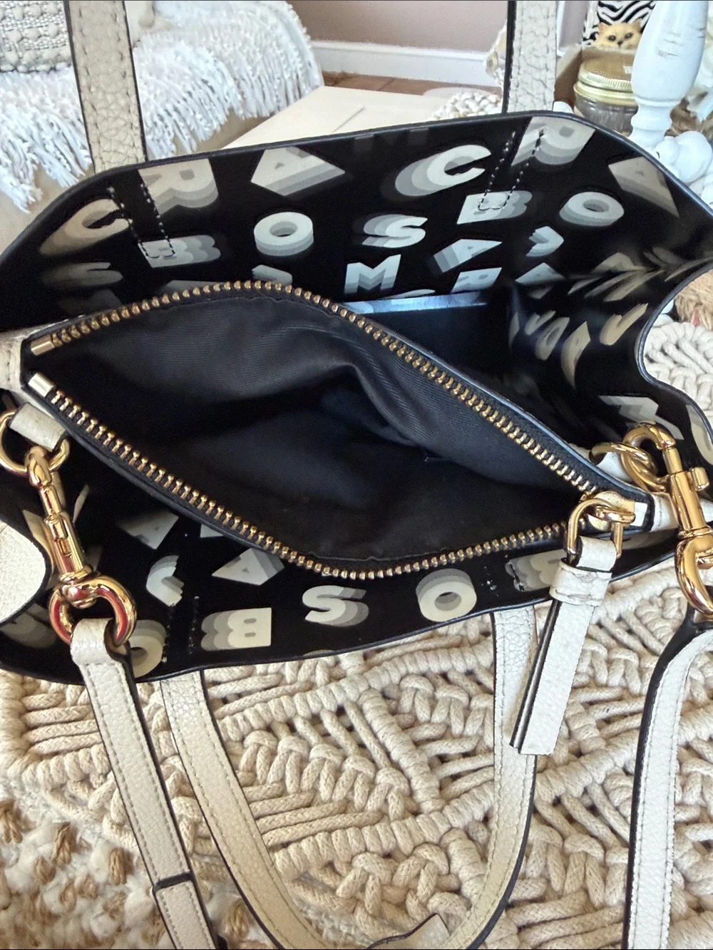 Marc Jacobs Cream Leather Top-Handle Satchel with Gold Hardware